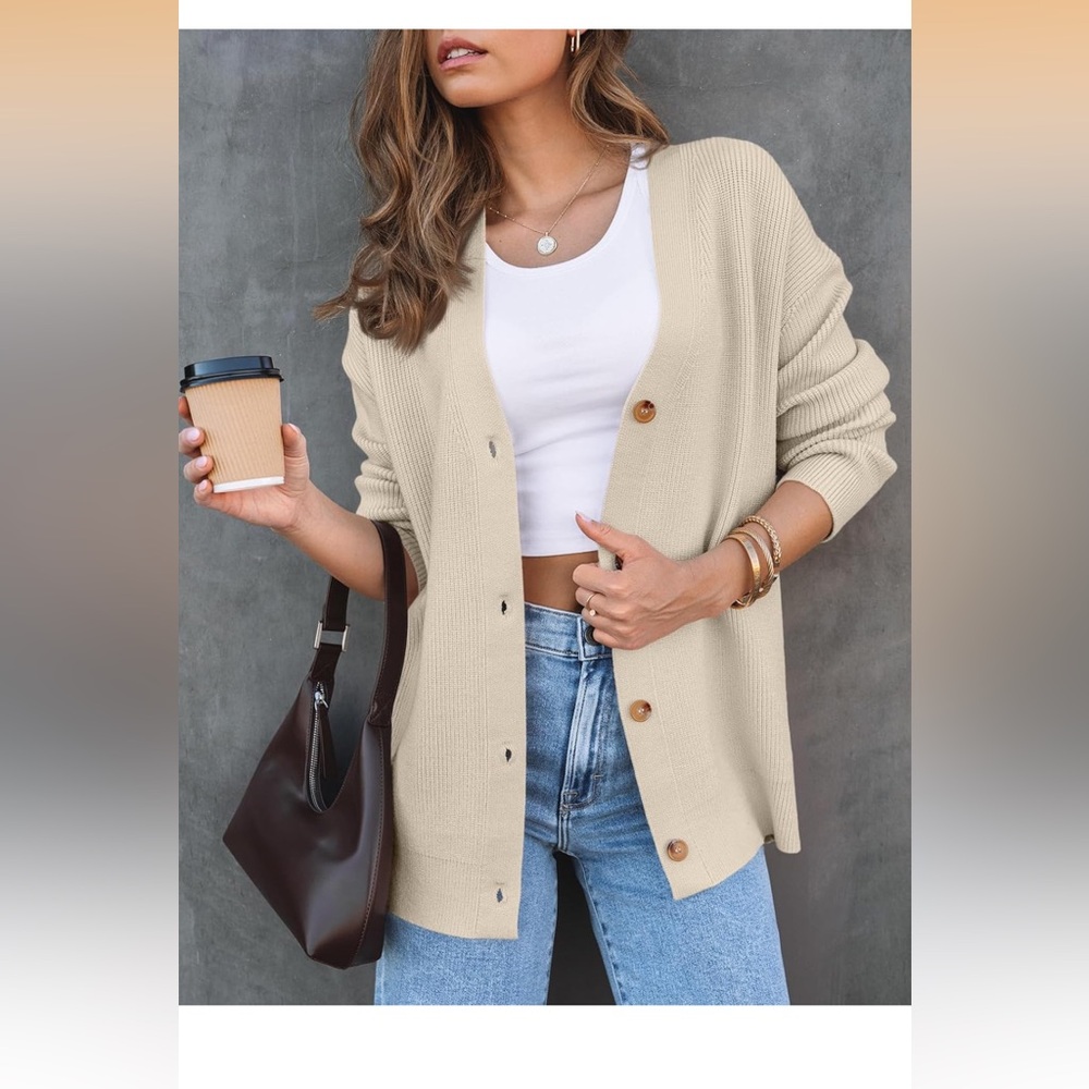 Lillusory Cream Oversized V-Neck Button Front Sweater Cardigan Size XL